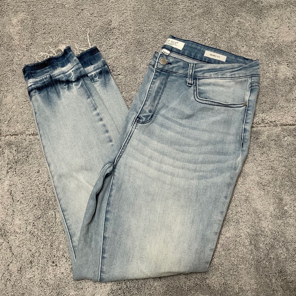 Judy Blue Skinny Fit Light Wash Dip Dye Raw Hem Jeans JB88199 Size 15 32